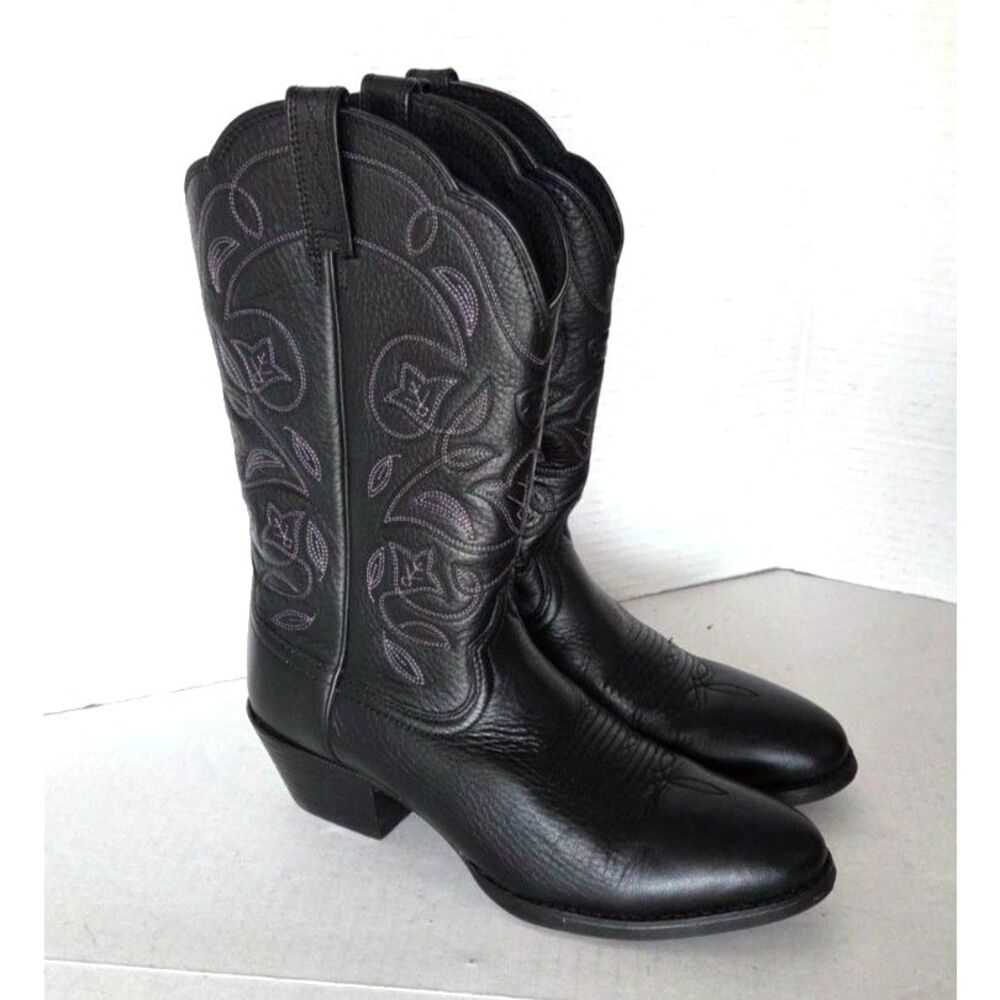 Ariat Heritage Western R Toe Boots Sz 7C Wide Black Leather Cowgirl Rodeo